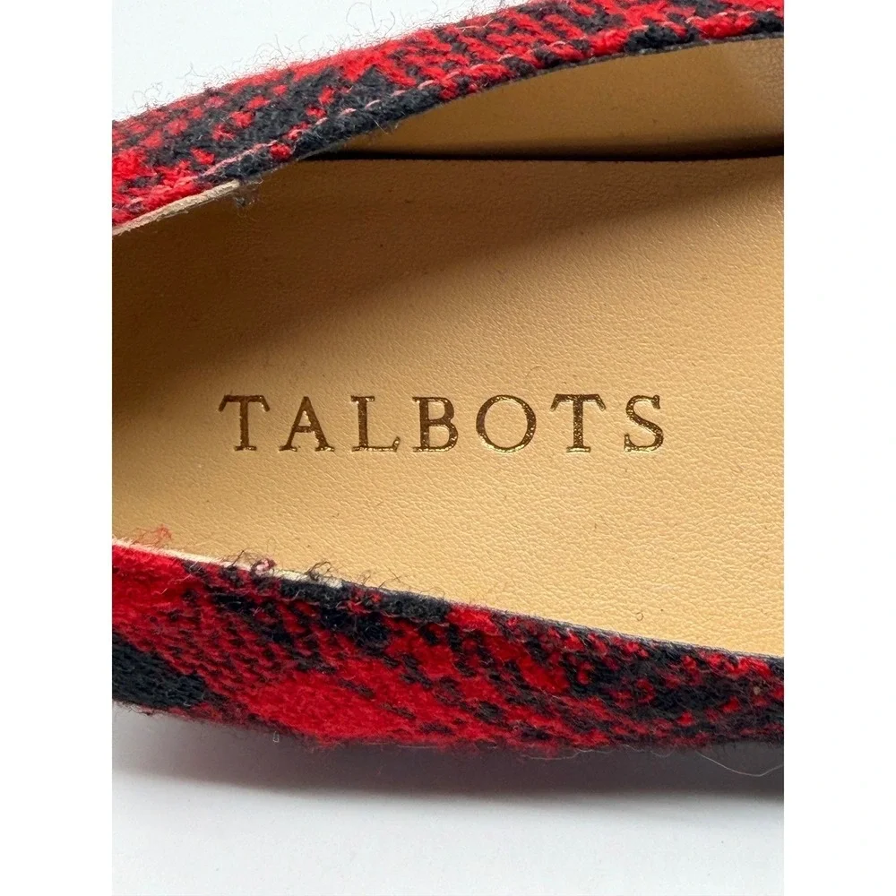 Talbots Womens Red Black Buffalo Plaid Pointed Toe Flats Shoes Size 8.5 W Brazil